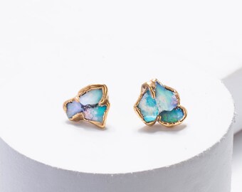 Mini Raw Opal Cluster Stud Earrings, Gold Earrings, Opal Earrings, Raw Stone Earrings, Unique Gift, Dainty Earrings, October Birthstone