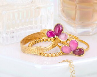 Pink Tourmaline Fleur Ring, Art Deco Pink Tourmaline Ring for Women, Pink Stone Ring, Gemstone Jewelry, Crystal Ring, Dainty Elegant Ring