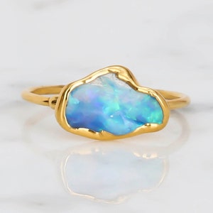 Raw Opal Ring for Women • Australian Opal • Black Fire Opal Jewelry • October Birthstone Gift • Libra • Handmade Jewelry • Gold Filled Band