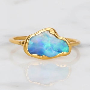 Raw Opal Ring for Women • Australian Opal • • October Birthstone • Gift for Her • Gemstone Statement Ring • Gold Filled Ring