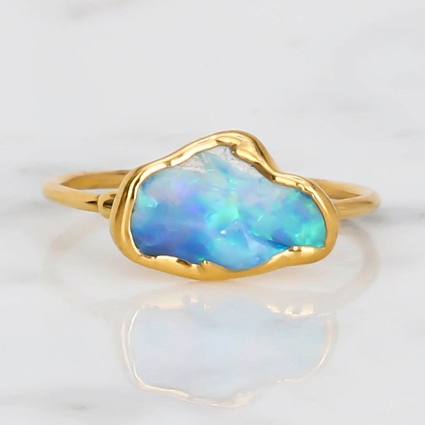 Raw Australian Opal Ring • October Birthstone • Gold Filled Statement Jewelry