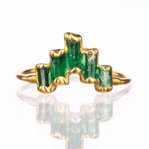 Art Deco Raw Emerald Ring • Panjshir Valley • Gold Filled • May Birthstone • Handmade Jewelry • Genuine Natural Gemstone • Best Friend Gift