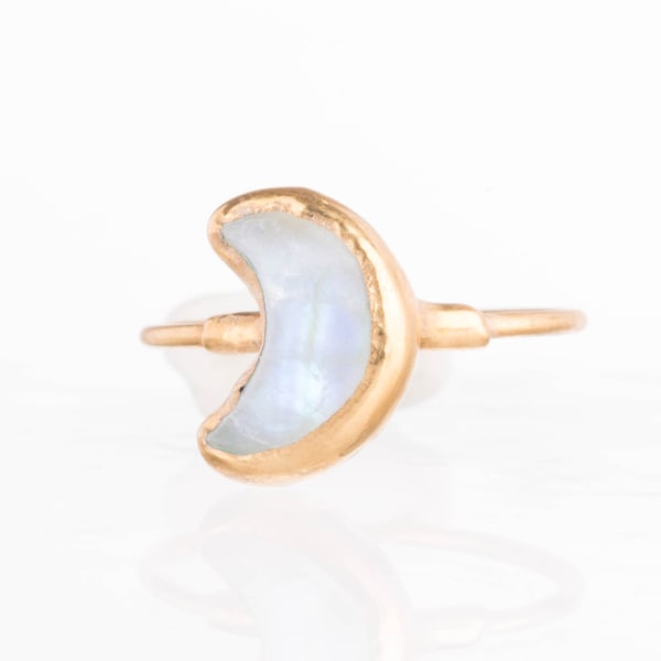 Rainbow Moonstone Crescent Ring: 24k Gold Filled, June Birthstone