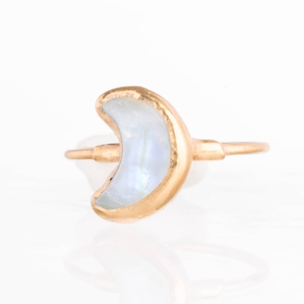 Moon Rainbow Moonstone Ring • Gold Filled • June Birthstone • Handmade Whimsigoth Fall Jewelry • Raw Gemstone Space Ring • 24k Dip