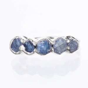 Sterling Silver Eternity Sapphire Ring, Raw Sapphire Ring, Sapphire Engagement Ring, Dainty Ring, Raw Crystal Ring, September Birthstone