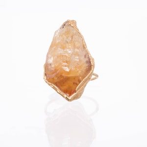 Vertical Large Raw Citrine Ring Gold Filled November Birthstone Witchy Fall Gemstone Ring Statement Crystal Jewelry 24k Dip image 5