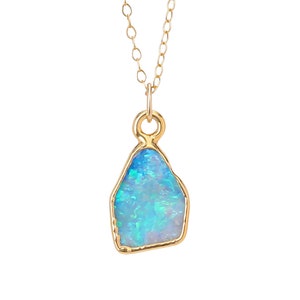 Raw Fire Opal Necklace • Gold Fill • Real Handmade Australian Opal Jewelry • October Birthstone Gift • Boho Gemstone Pendant Libra Scorpio