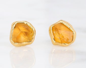 Raw Citrine Earrings • • 24k Gold Filled • • Natural Citrine Stud Earrings • • Ringcrush