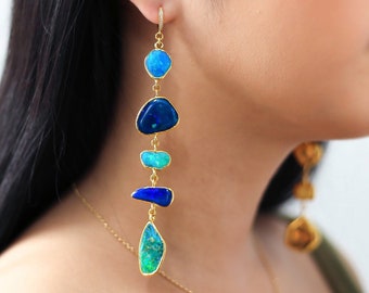 OCEANA || • CUSTOM Raw Australian Opal Waterfall Earrings • II One-of-a-Kind Opal Statement Earrings || Made - to -  Order