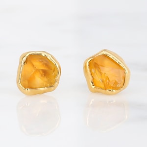 Raw Citrine Earrings • • 24k Gold Filled • • Natural Citrine Stud Earrings • • Ringcrush