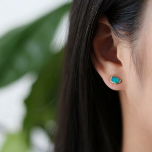 Mini Opal Earrings Genuine Black Australian Fire Opal Studs October Birthstone Perfect Boho Cartilage Earring Handmade by Ringcrush image 3