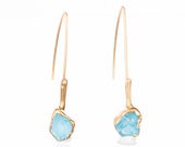 Edgy Raw Aquamarine Earrings for Women, Unique Gift March Birthstone Earrings, Unique Gift for Her, Raw Crystal Earrings, V Hook Earrings,