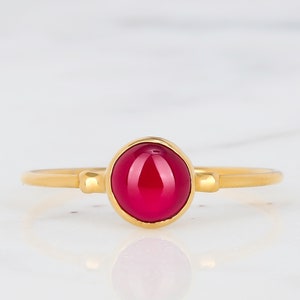 Dainty Ruby Ring, Created Ruby, Gold Minimalist Ring, Simple Ruby Engagement Ring, July Birthstone Ring, Stackable Zodiac Ring, • 24k Dip