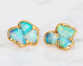 Wildflower Raw Opal Cluster Studs • Gold Filled • Minimalist Nature Inspired Jewelry • Birth Month Flower • October Birthstone • Handmade