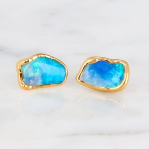 Opal Earrings Raw Australian Opal Studs Genuine Fire Opal Jewelry Unique October Birthstone Gift Boho Fall Jewelry Ringcrush image 1
