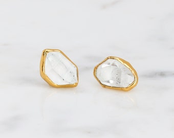 Herkimer Diamond Stud Earrings • Gold Filled • Real Clear Crystal Points • Dainty Minimalist Whimsigoth Jewelry • Perfect Bridesmaid Gift