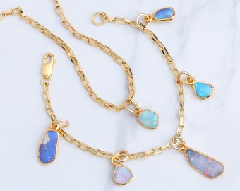 Opal Charm Bracelet • Australian Fire Opal • Gold Filled Statement Jewelry • October Birthstone • Unique Gift For Her • Handmade • Handmade