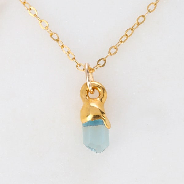 Raw Aquamarine Necklace, Birthstone Necklace, Pisces Necklace, Raw Gemstone Necklace Whimsigoth • 24k Dip • Handmade