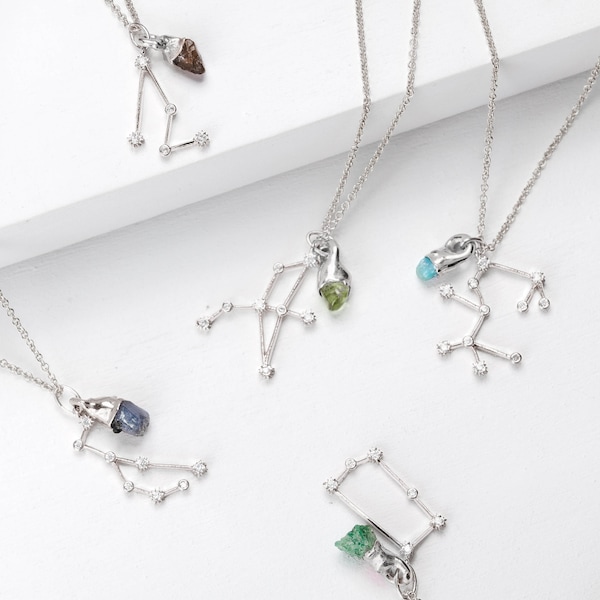 Silver Birthstone Zodiac Necklace • Witchy Fall Jewelry • Capricorn Aquarius Libra Aries Aquarius Sagittarius Gift • Constellation Necklace