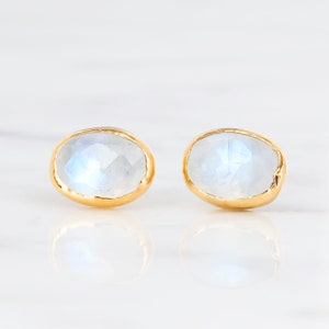 Raw Moonstone Earrings Rainbow Moonstone Studs June Birthstone Gold Filled Handmade Fall Jewelry Whimsigoth Raw Gemstone image 1