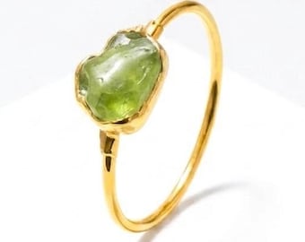 24k Gold Filled Raw Peridot Ring - Medium