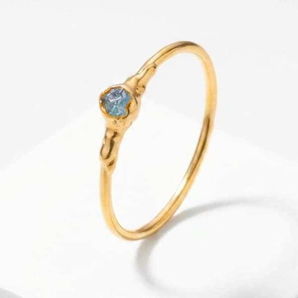Raw Blue Diamond 24k Gold Filled Ring