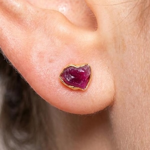 Raw MINI Ruby Stud Earrings - Rose Gold Filled