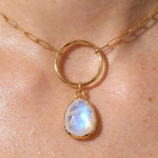 24k Gold Filled Rainbow Moonstone Necklace