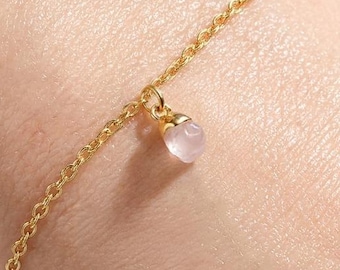 Raw Rose Quartz Bracelet - Dainty 24k Gold Filled Chain