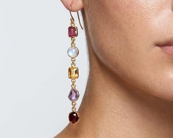 Personalized Raw Birthstone Drop Earrings - 24k Gold Filled