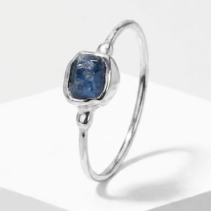 Dainty Sterling Silver Raw Sapphire Ring