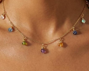 24k Gold Filled Custom Raw Gemstone Charm Necklace: Natural Crystal Birthstone Jewelry