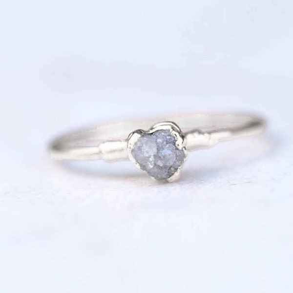 Raw Diamond Ring, Sterling Silver Diamond Engagement Ring, April Birthstone Ring, Diamond Stacking Ring, Handmade Wedding Gift, Promise Ring