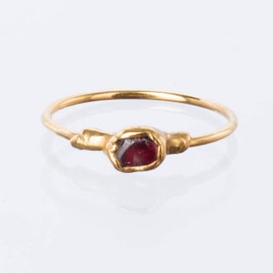 Dainty Raw Garnet Ring Gold Filled January Birthstone Capricorn Nature Inspired Handmade Item Whimsigoth Gemstone Jewelry 24k Dip image 1