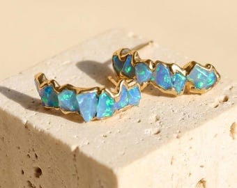Raw Opal Half Hoop Earrings - 24k Gold Filled