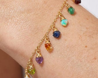 Raw Birthstone Charm Bracelet - Gold Filled Gemstone Jewelry