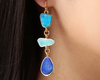 LIMITED || • Asymmetrical Australian Opal Earrings • || One-of-a-Kind Opal Statement Jewelry || October Birthstone Gift