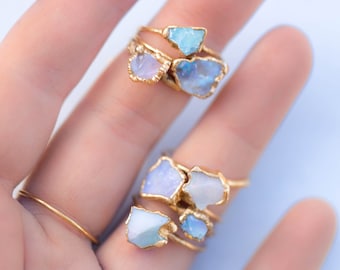 Raw Opal Ring for Women, Gift for Her, Opal Engagement Ring, Bohemian Jewelry, Mermaid Ring, Raw Crystal Ring, Blue Opal Ring