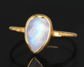 Pear Moonstone Ring • 24k Gold Filled  • June Birthstone