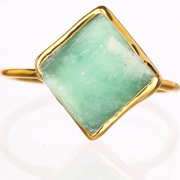 Raw Australian Jade Ring • Chrysoprase Gemstone • Gold Filled • Whimsigoth Crystal Jewelry • 24k Dip • Handmade