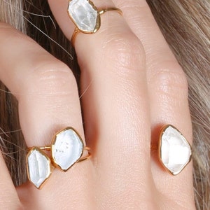 Large Raw Herkimer Diamond Ring for Women, Raw Crystal Ring, Gold Raw Diamond Ring, Raw Stone Ring, Boho Ring, Unique Engagement Ring