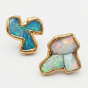 Mismatched Raw Opal Cluster Earrings - 24k Gold Filled
