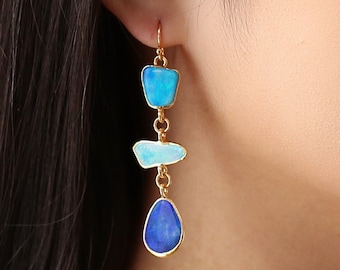 Australian Opal Dangle Earrings: Asymmetrical, Gold-Filled or Sterling Silver