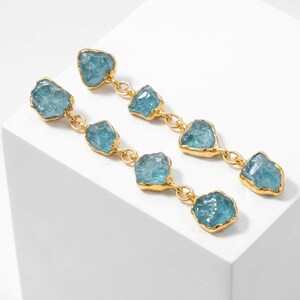 Boucles d'oreilles cascade aigue-marine brute - or 24 carats
