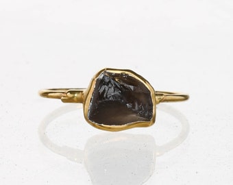 Dainty Ring Smokey Quartz Gemstone. Smoky Quartz Ring Handmade Ring Gold Plated Promise Ring 925 Sterling Silver Ring Stacking Ring