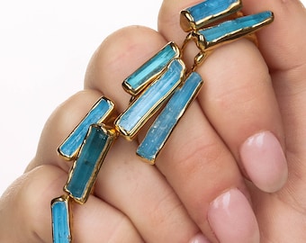 Raw Aquamarine Bar Ring - 24k Gold Filled