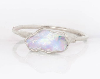 Silver Black Opal Ring • Raw Stone Ring • Australian Opal • Natural Gemstone Engagement Ring • October Birthstone • Handmade by RIngcrush