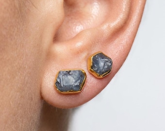 Mismatched Raw Sapphire Stud Earrings - 24k Gold Filled