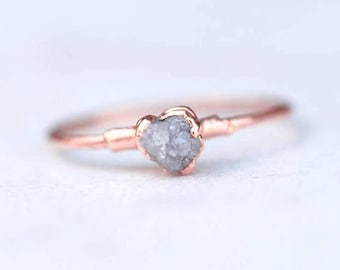 Tiny Raw Diamond Ring • Rose Gold Filled • Dainty Minimalist Jewelry • April Birthstone • Perfect Alt Engagement Ring • Whimsigoth Style