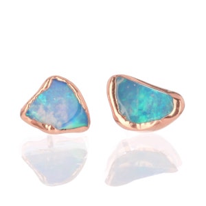 Raw Opal Earrings by Ringcrush • Rose Gold Filled • Blue Opal Studs • Whimsigoth Gemstone Jewelry • October Birthstone • Raw Stone Earrings